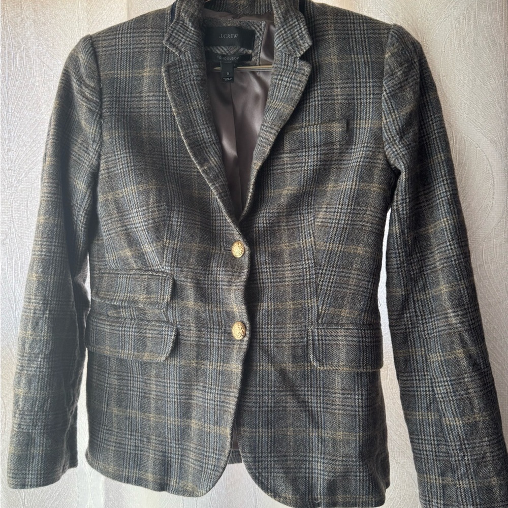 J. Crew Women's Black and Gray Checkered Blazer